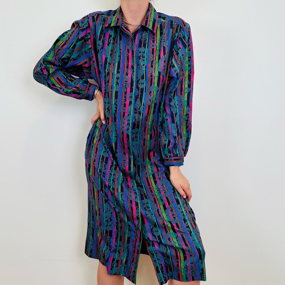 Vintage Henry Lee 90s Long Sleeved Midi Shirt Dress with Pockets made in USA - Picture 5 of 12